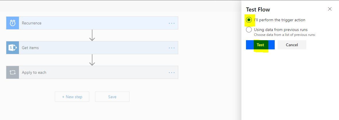16 Test Flow Test Button