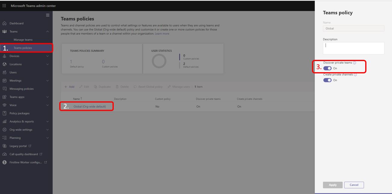 Activate Discovery of private teams