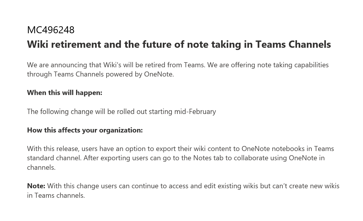 Best news in a long time! The wiki in Microsoft Teams is (finally