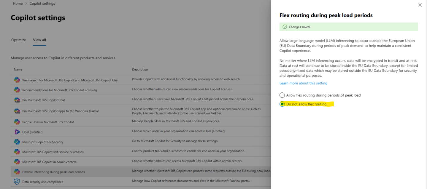 Microsoft 365 Copilot Settings – “Flexible inferencing/Flex routing ...